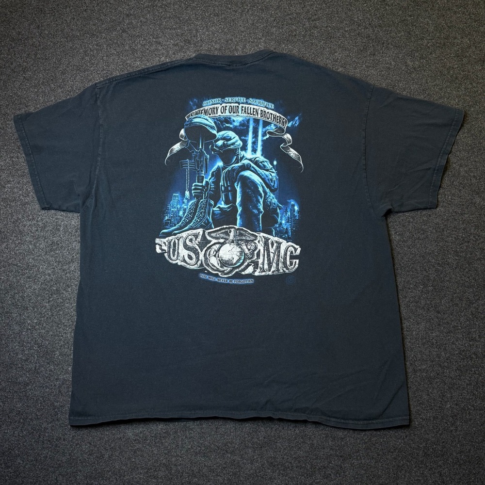 USMC Fallen Brothers Military Graphic Tee Mens 2XL Black Short Sleeve